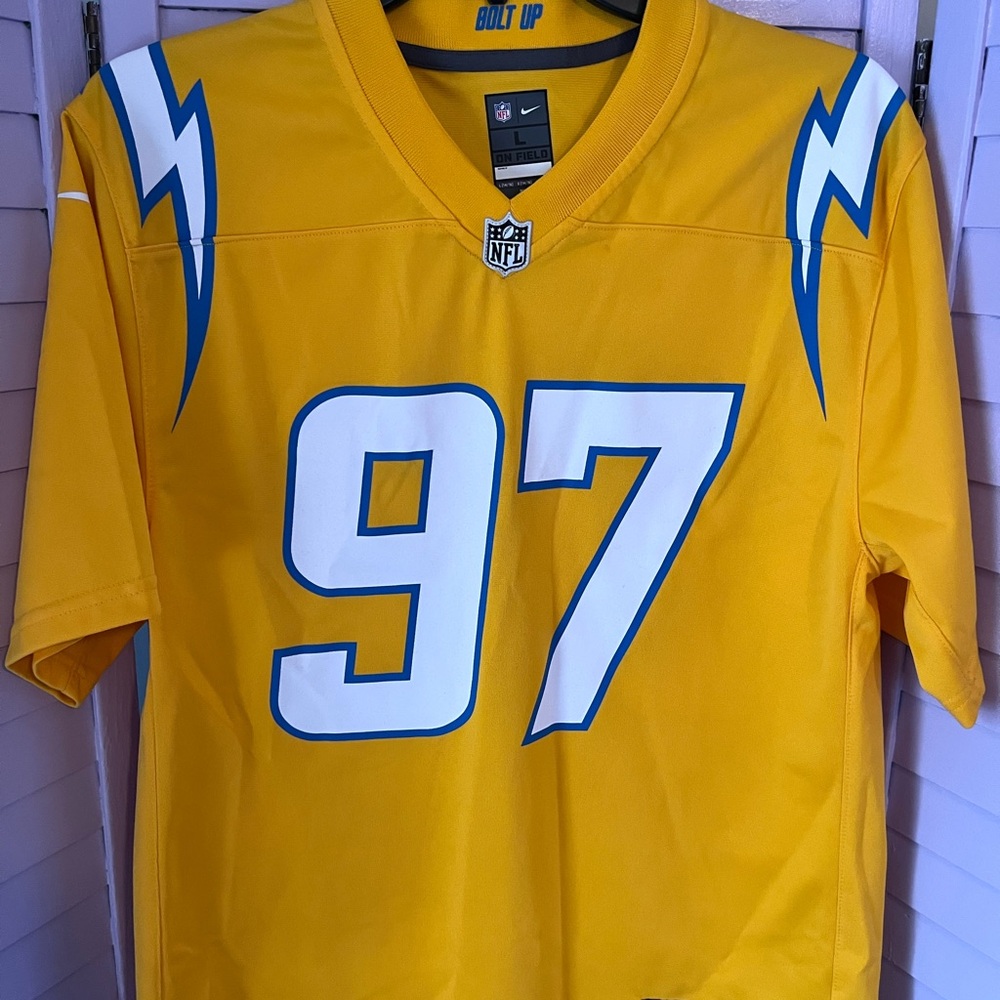 NFL Gold Jersey with blue and white bolts insignia.  Featuring BOSA 97 BigboysL